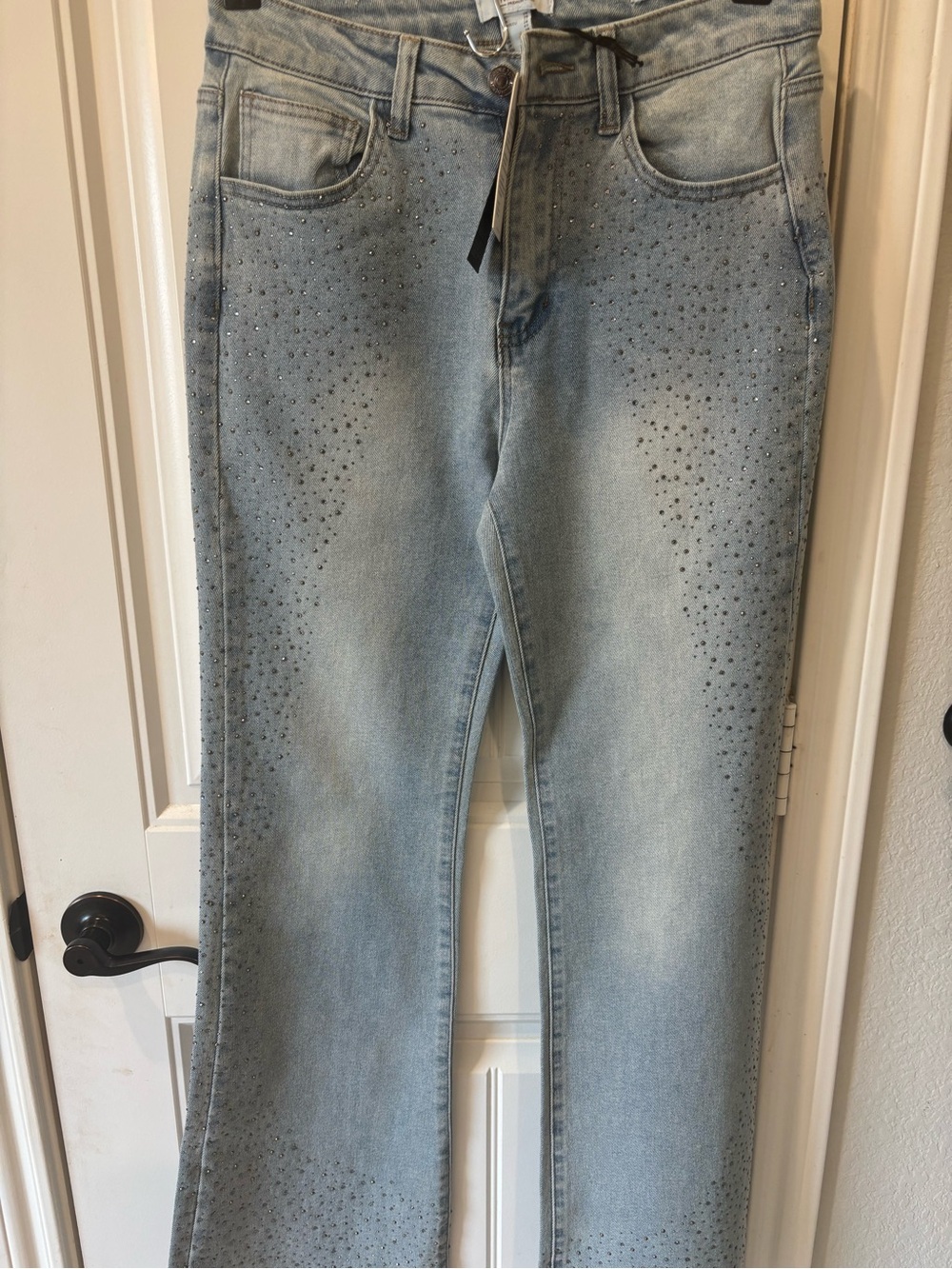 Light Wash Rhinestone Accent Jeans